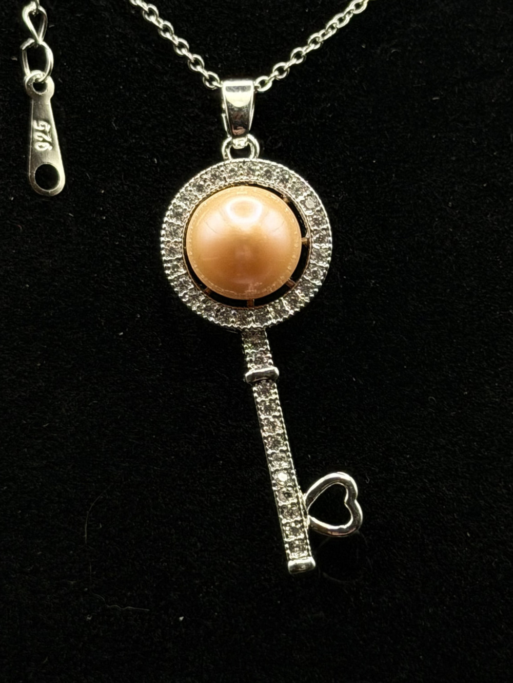 Freshwater Pearl Key pearl pendant necklace with crystal accents